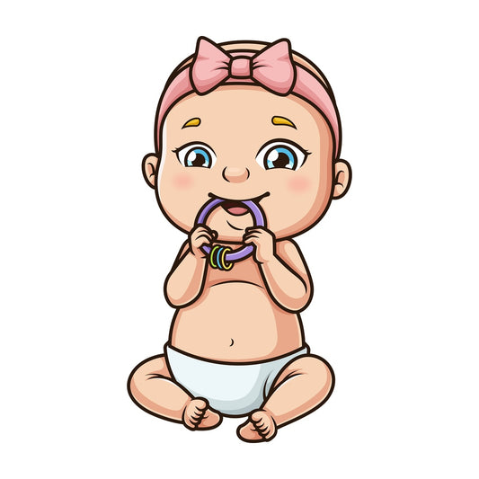 Baby girl with teether. PNG - JPG and vector EPS (infinitely scalable).