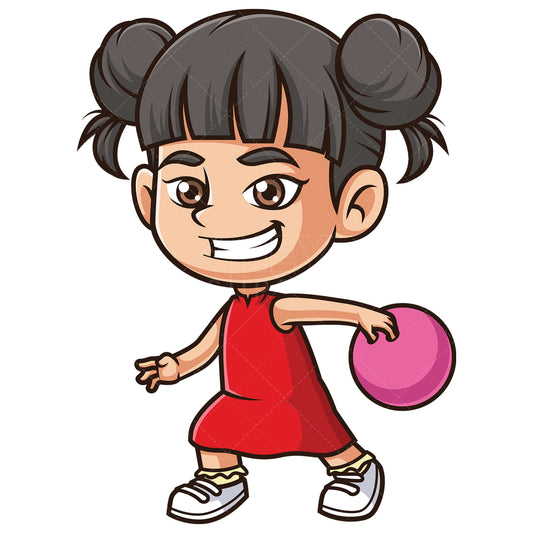 Royalty-free stock vector illustration of an asian girl bowling.