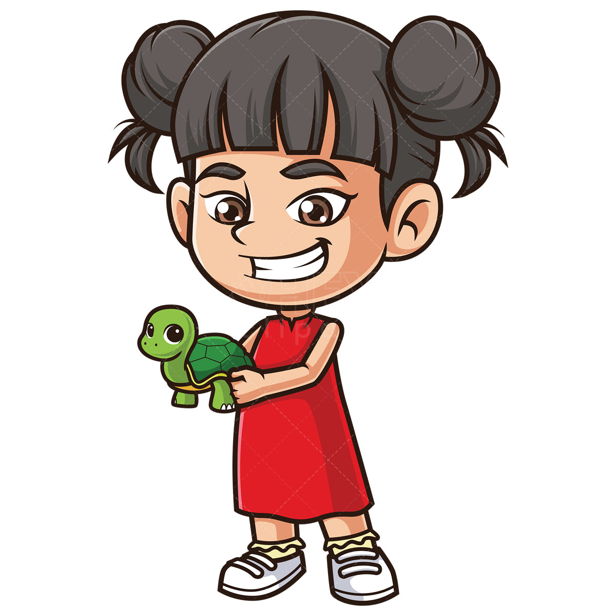 Royalty-free stock vector illustration of an asian girl holding turtle.