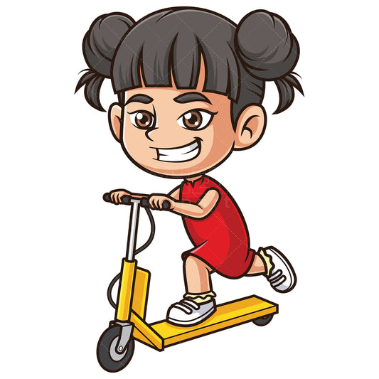 Royalty-free stock vector illustration of an asian girl riding electric scooter.