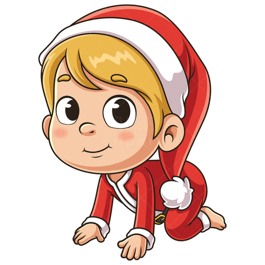 Royalty-free stock vector illustration of a baby boy santa crawling.