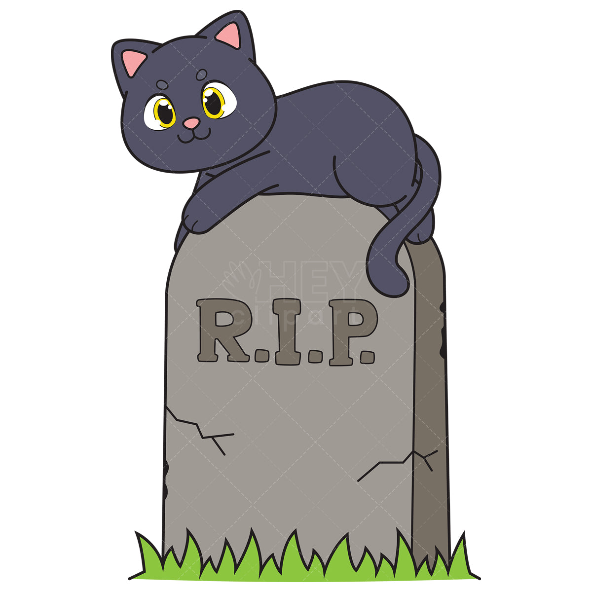 Royalty-free vector illustration of a black cat on tombstone.