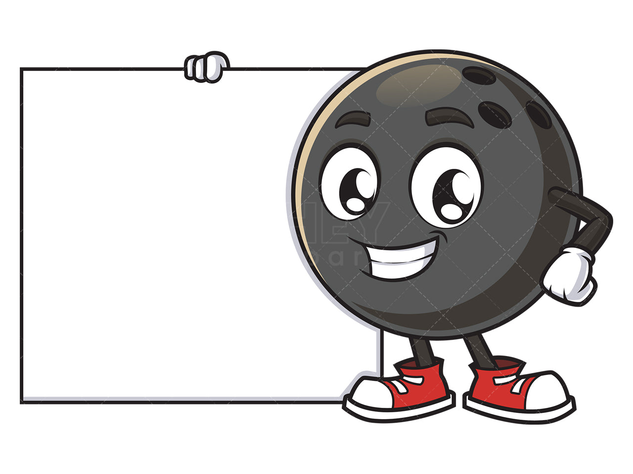 Royalty-free stock vector illustration of a bowling ball mascot blank sign.