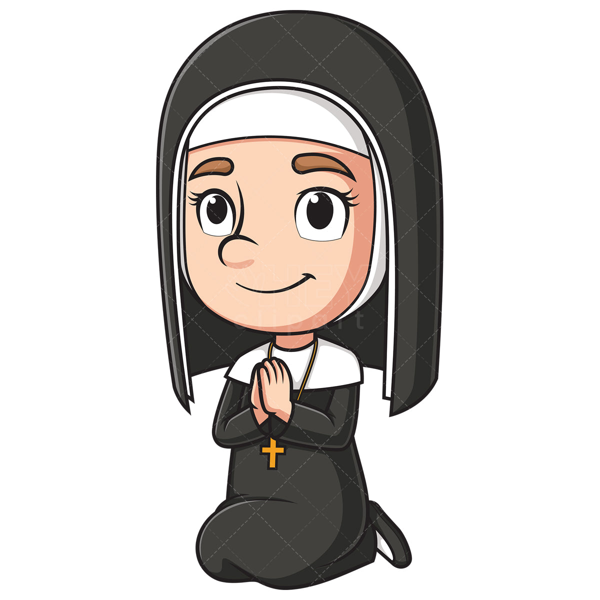 Royalty-free stock vector illustration of a catholic nun praying.