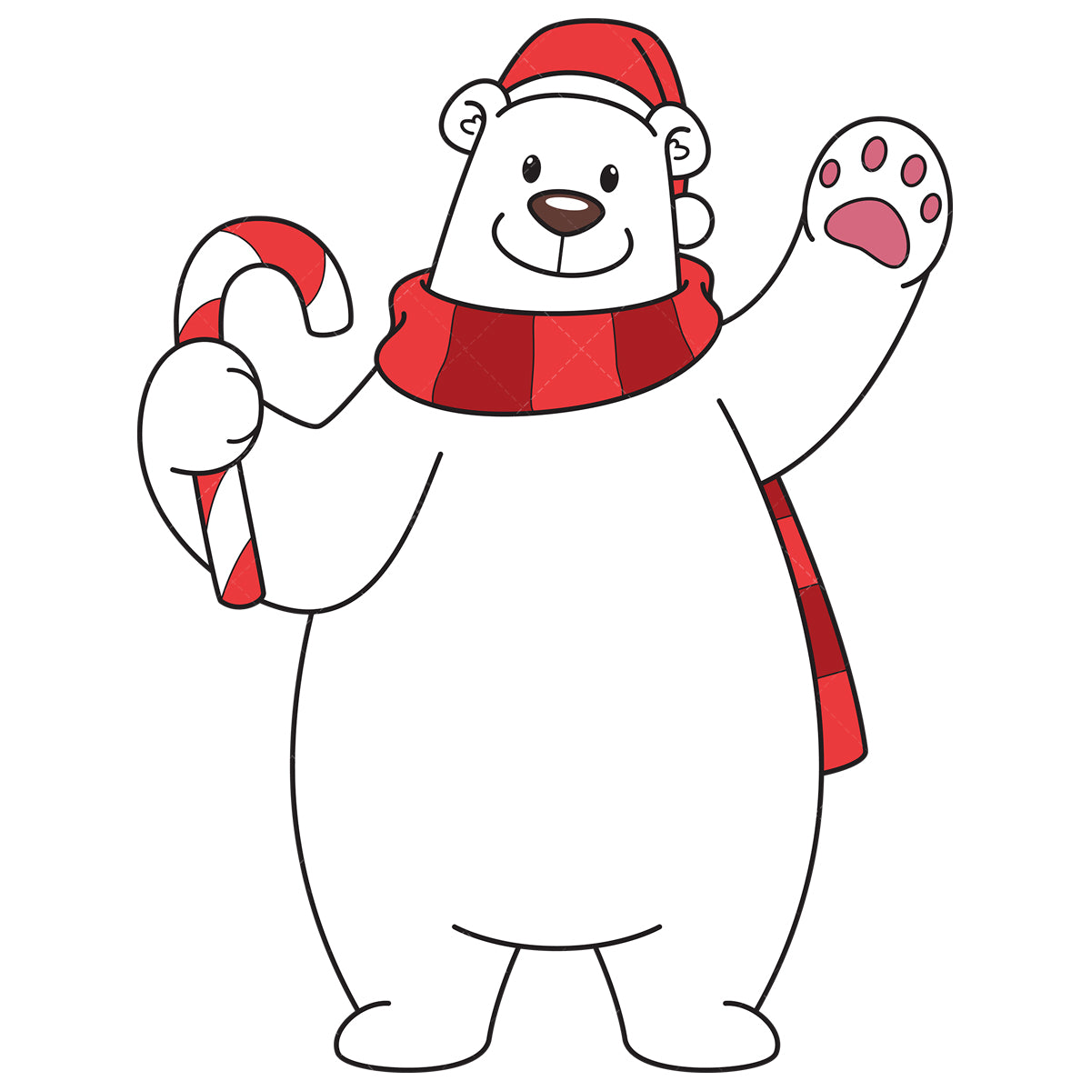 Royalty-free vector illustration of a christmas polar bear waving.