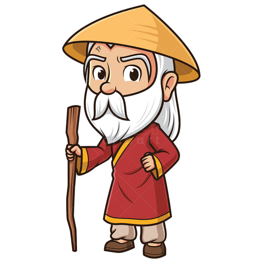 Royalty-free stock vector illustration of a confident old asian man.