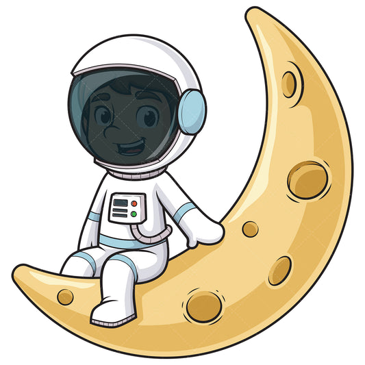 Royalty-free stock vector illustration of a cute astronaut on half moon.