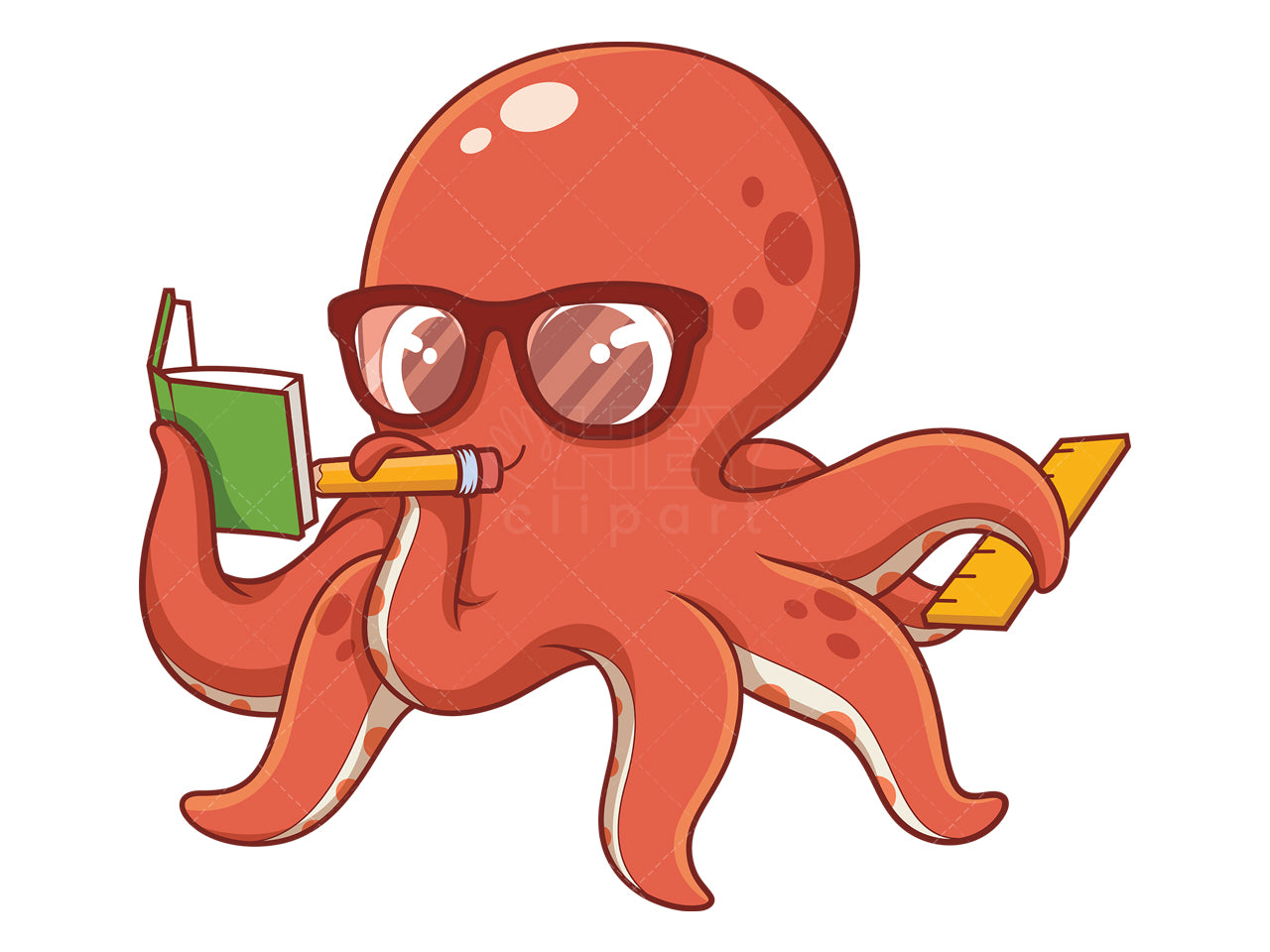 Royalty-free stock vector illustration of a cute octopus writing.