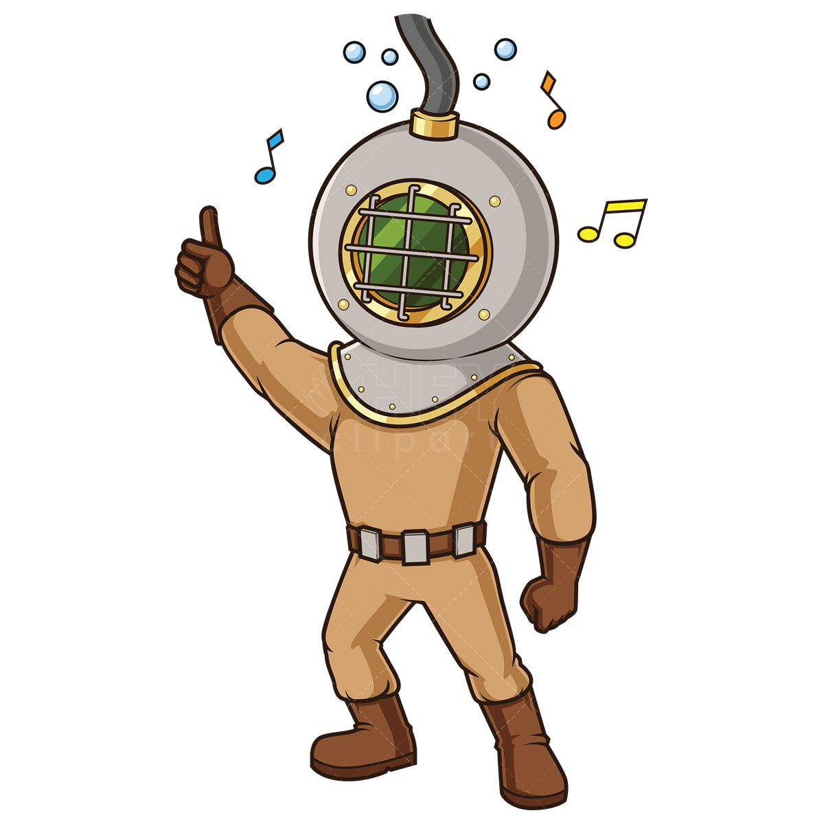 Royalty-free stock vector illustration of a deep sea diver dancing.