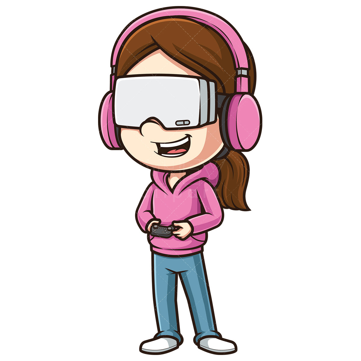 Royalty-free stock vector illustration of a female gamer vr glasses.