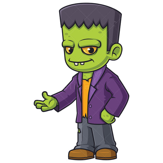 Royalty-free stock vector illustration of a frankenstein boy presenting.