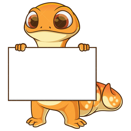 Royalty-free stock vector illustration of a gecko holding blank sign.