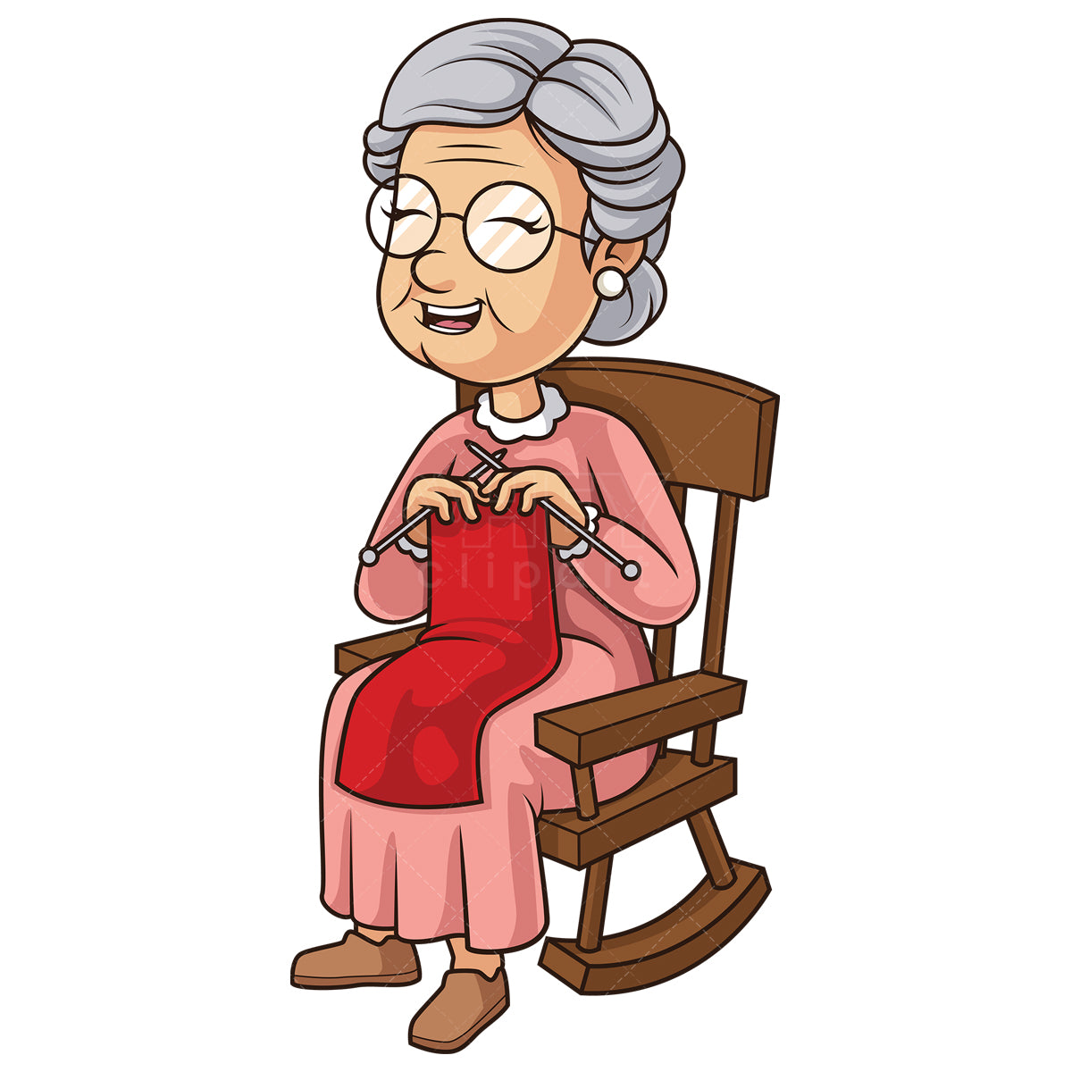 Royalty-free stock vector illustration of a grandma knitting on a rocking chair.