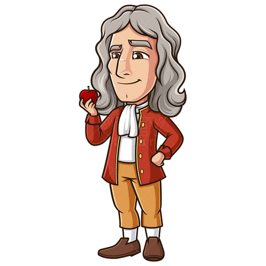 Royalty-free stock vector illustration of isaac newton holding an apple.