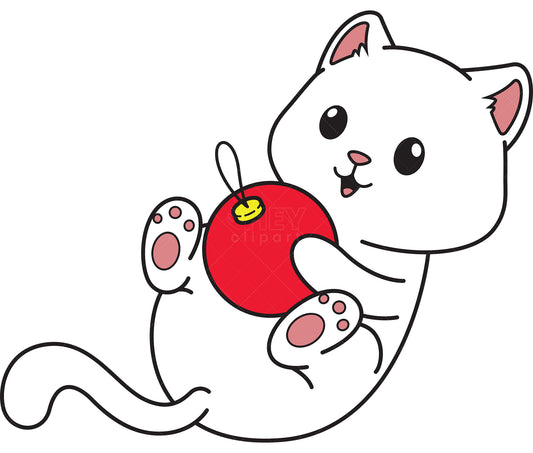 Royalty-free vector illustration of a kitty playing with christmas ornament.