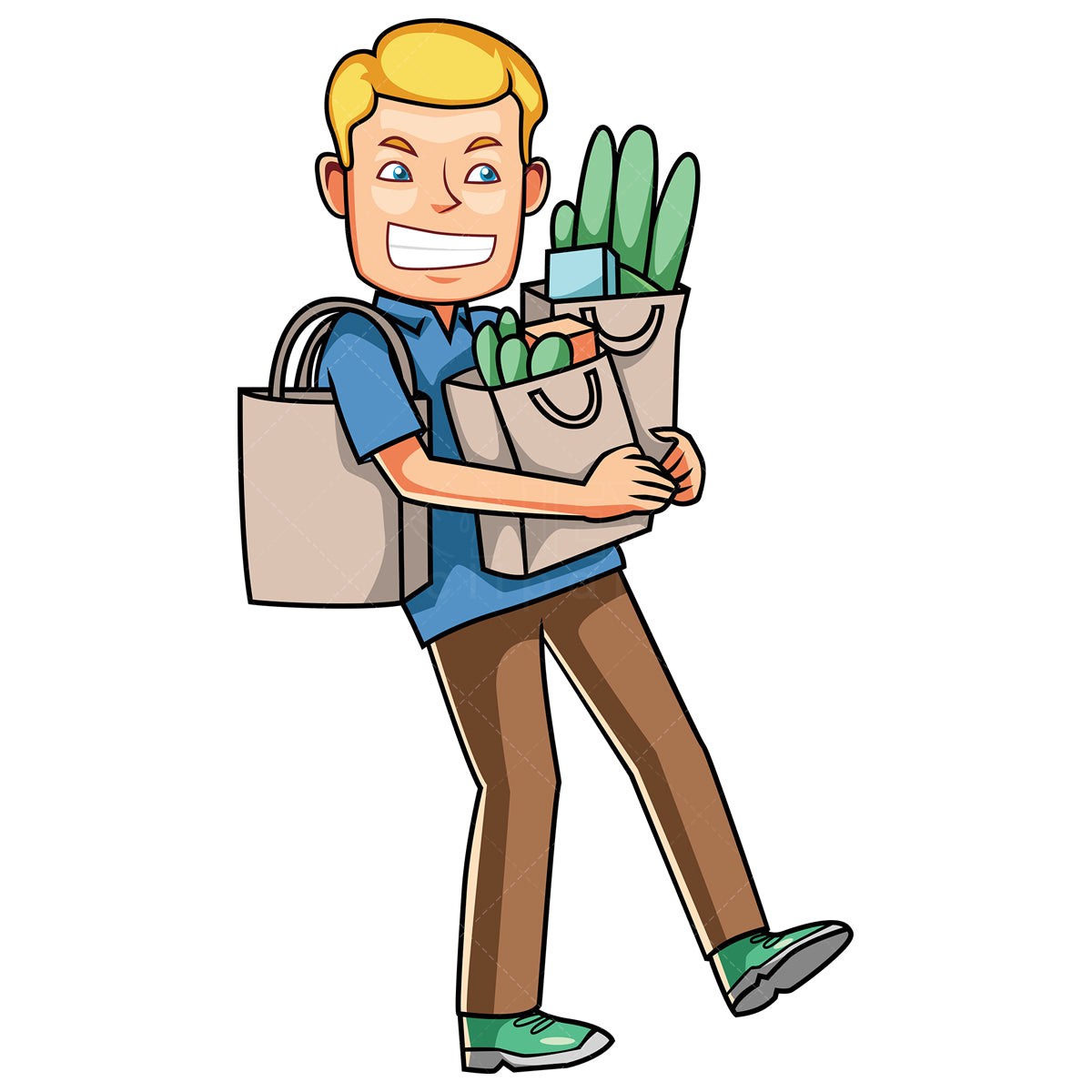 Royalty-free stock vector illustration of a man carrying groceries.