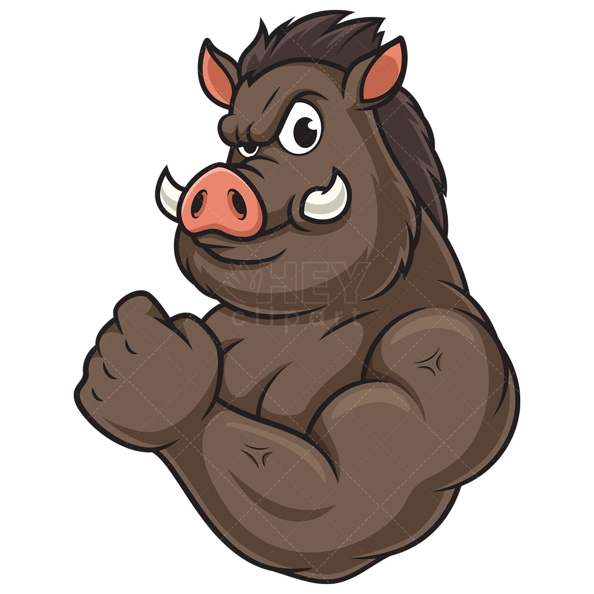 Royalty-free stock vector illustration of a muscular wild boar mascot.