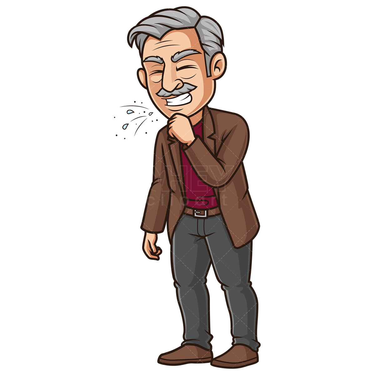 Royalty-free stock vector illustration of a old man sneezing.