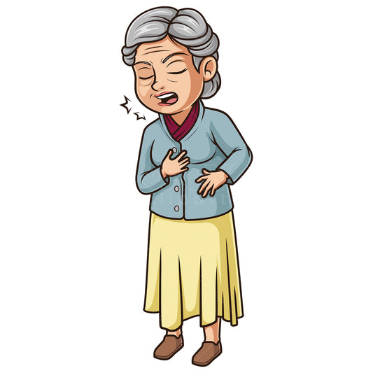 Royalty-free stock vector illustration of an old woman coughing.