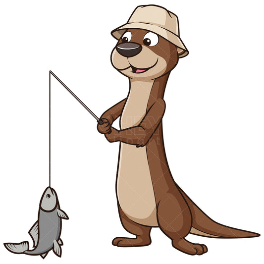 Royalty-free stock vector illustration of an otter fisherman.