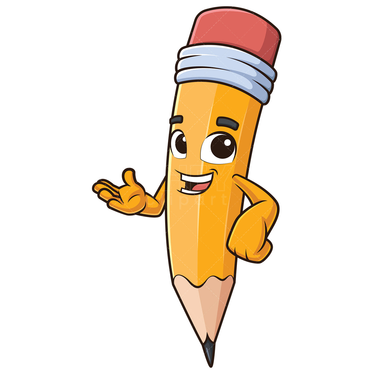 Royalty-free stock vector illustration of a pencil mascot presenting.