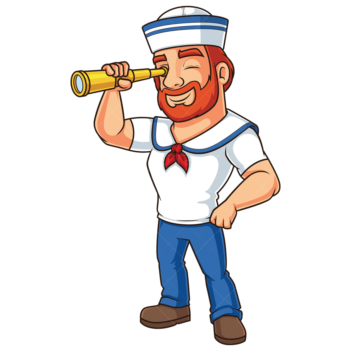 Royalty-free stock vector illustration of a sailor looking through spyglass.