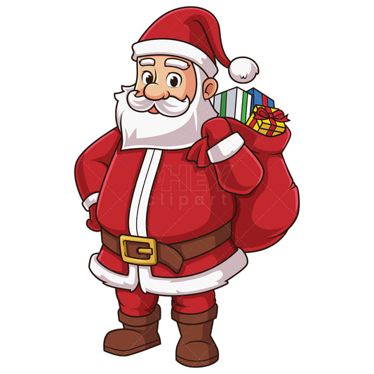 Royalty-free stock vector illustration of santa claus with bag over shoulder.