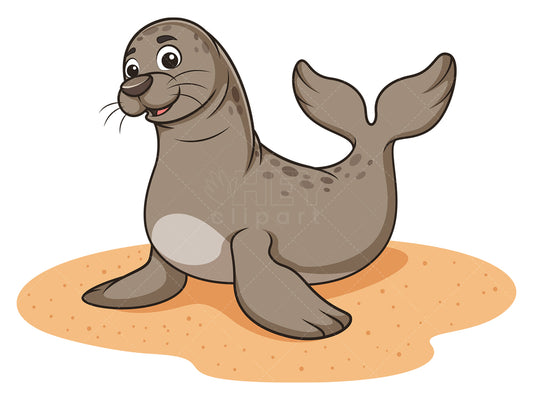 Royalty-free stock vector illustration of a sea lion on sand.