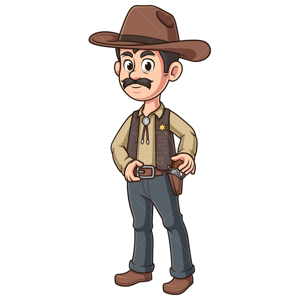 Royalty-free stock vector illustration of a sheriff preparing to pull his gun.