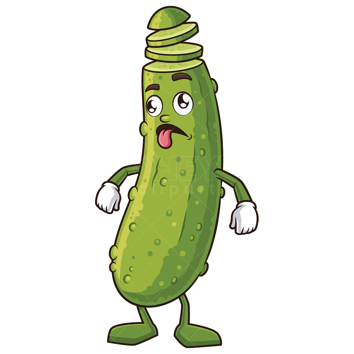 Royalty-free stock vector illustration of a sliced pickle character.