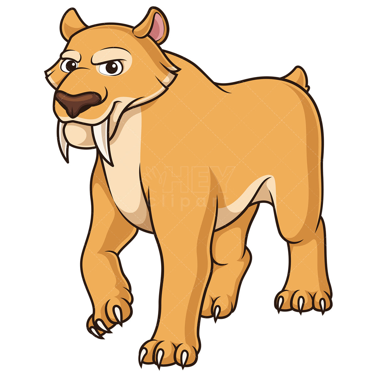 Royalty-free stock vector illustration of a smilodon saber-toothed predator walking.