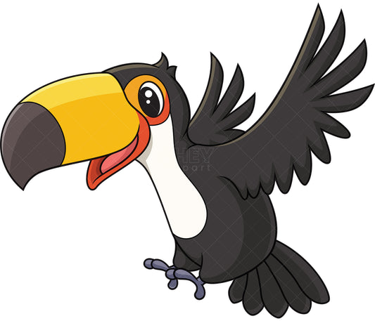 Royalty-free stock vector illustration of a toucan bird landing.