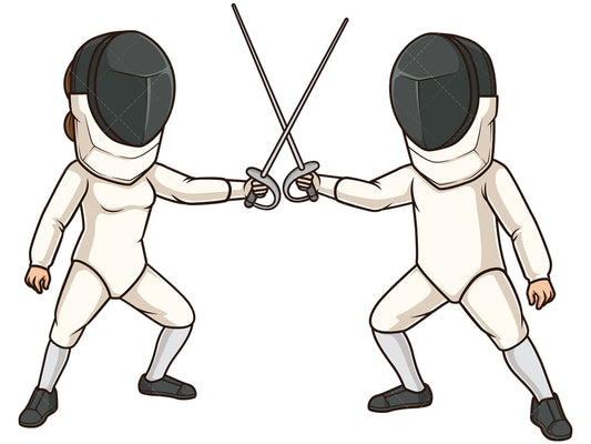 Royalty-free stock vector illustration of two athletes fencing.