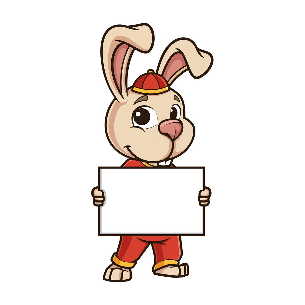 Chinese new year rabbit holding blank sign. PNG - JPG and vector EPS (infinitely scalable).