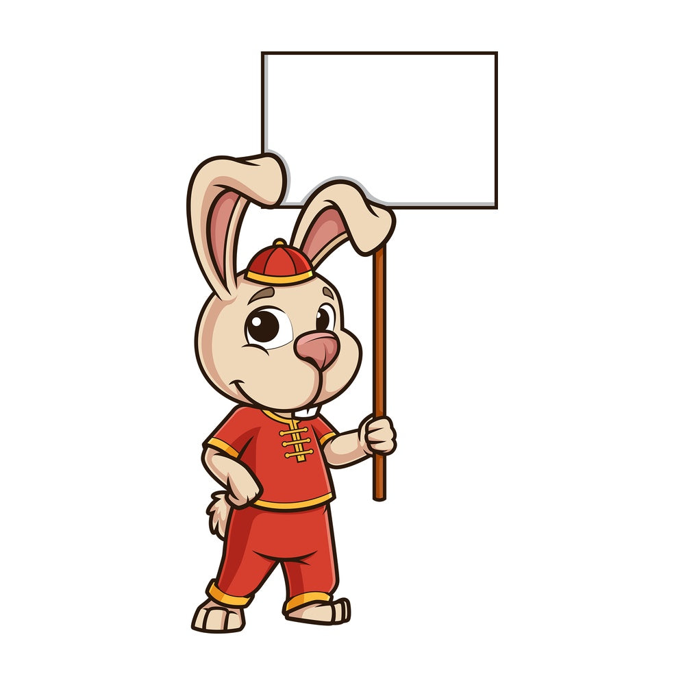 Chinese new year rabbit with empty sign. PNG - JPG and vector EPS (infinitely scalable).