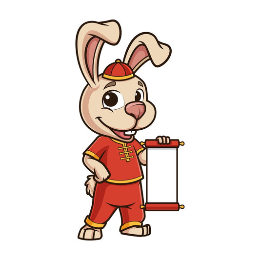 Chinese new year rabbit with blank scroll. PNG - JPG and vector EPS (infinitely scalable).