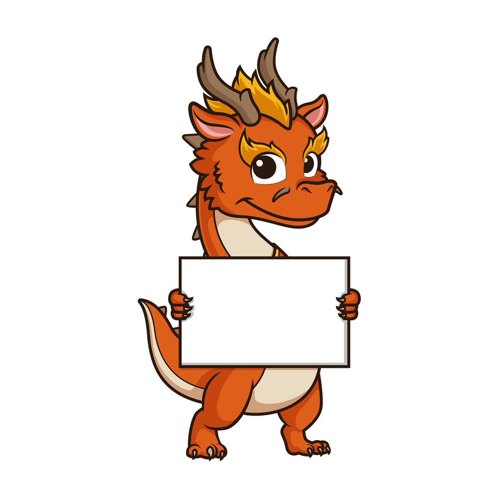 Chinese new year dragon holding blank sign. PNG - JPG and vector EPS (infinitely scalable).