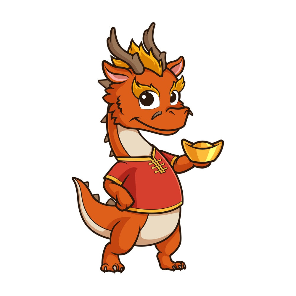 New year dragon holding chinese gold ignot. PNG - JPG and vector EPS (infinitely scalable).