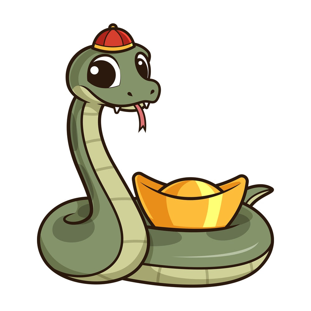 New year snake holding chinese gold ignot. PNG - JPG and vector EPS (infinitely scalable).