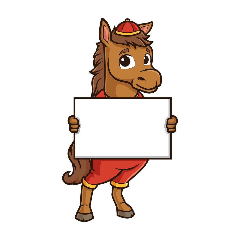 Chinese new year horse holding blank sign. PNG - JPG and vector EPS (infinitely scalable).