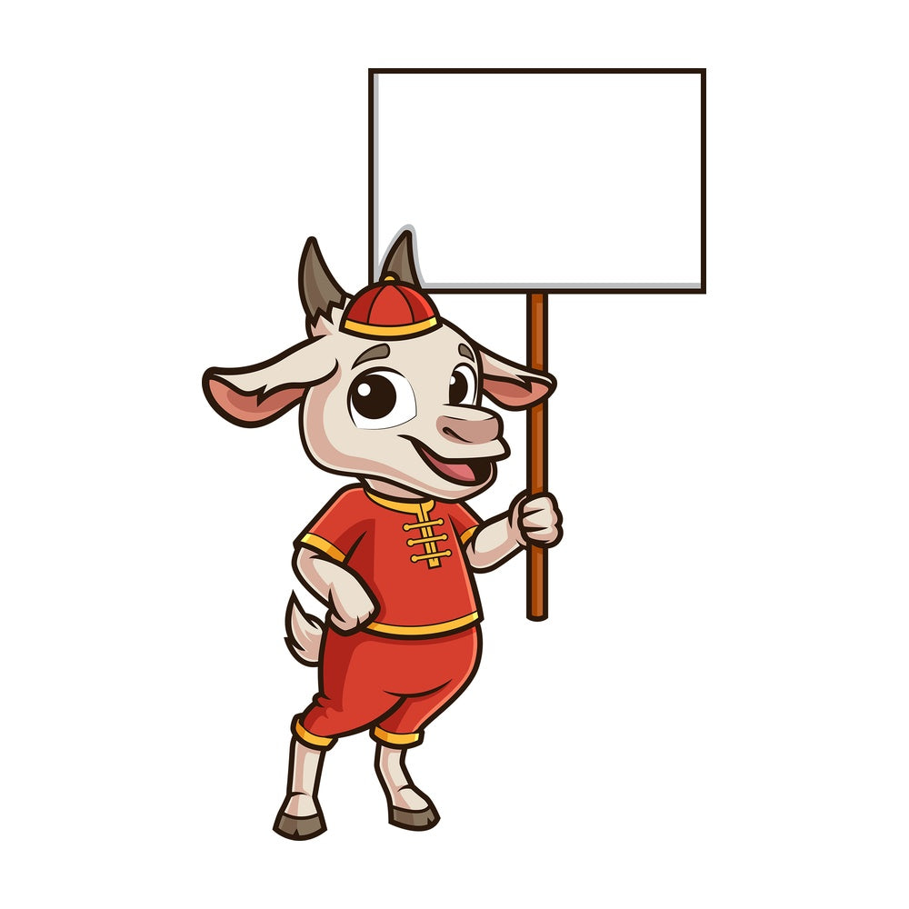 Chinese new year goat with empty sign. PNG - JPG and vector EPS (infinitely scalable).