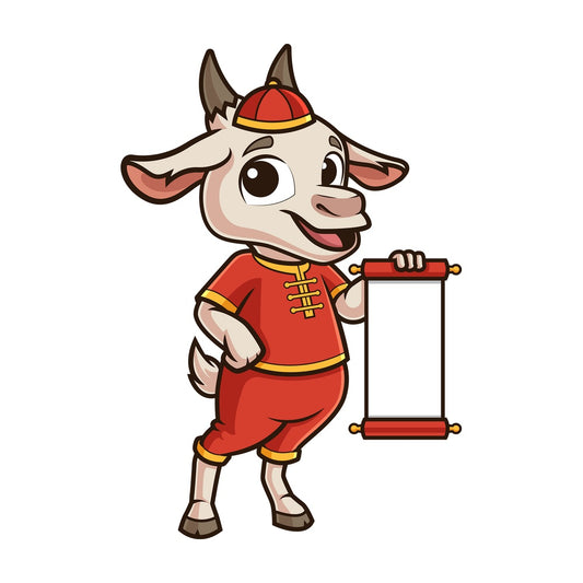 Chinese new year goat with blank scroll. PNG - JPG and vector EPS (infinitely scalable).