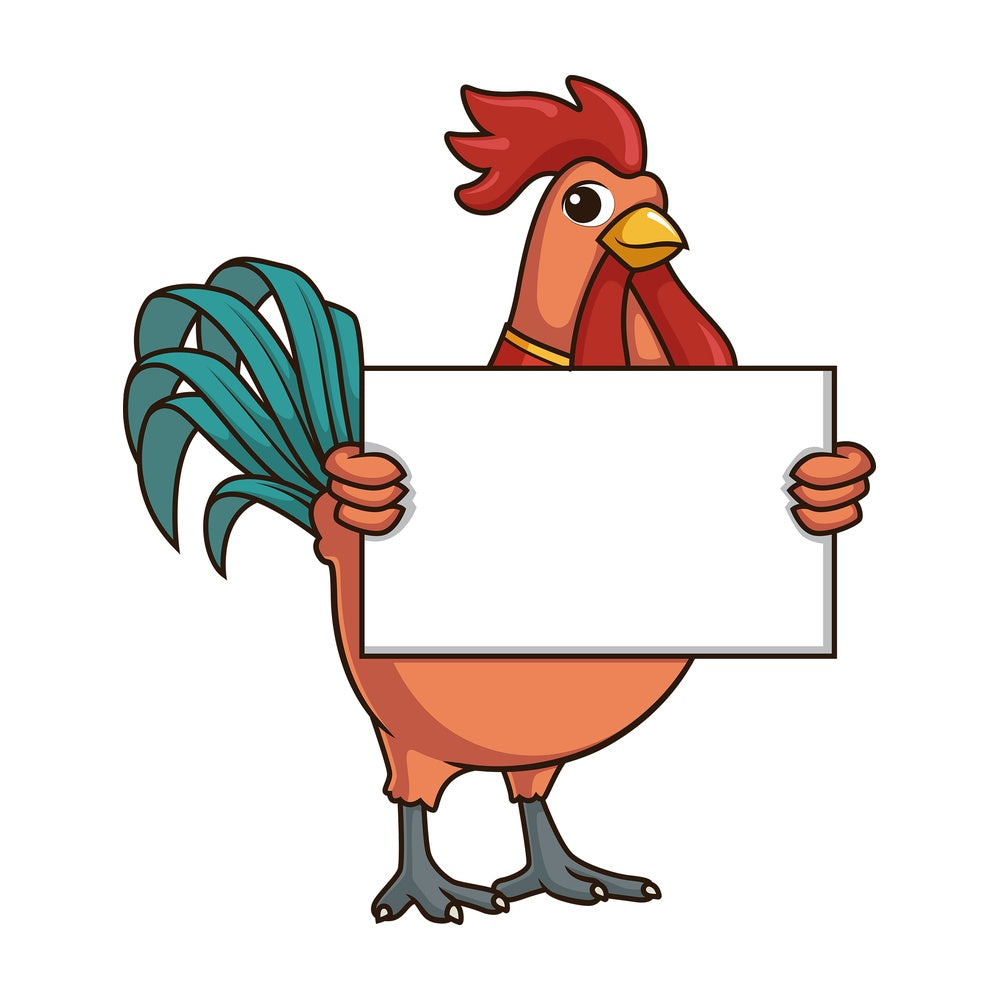 Chinese new year rooster holding blank sign. PNG - JPG and vector EPS (infinitely scalable).