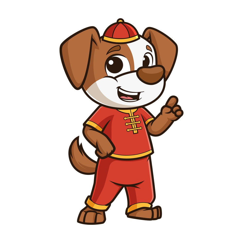 Chinese new year dog pointing up. PNG - JPG and vector EPS (infinitely scalable).