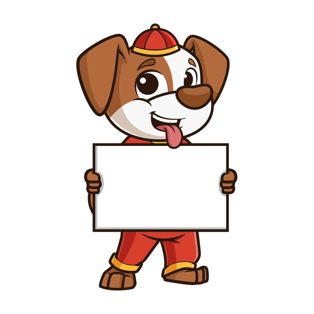 Chinese new year dog holding blank sign. PNG - JPG and vector EPS (infinitely scalable).