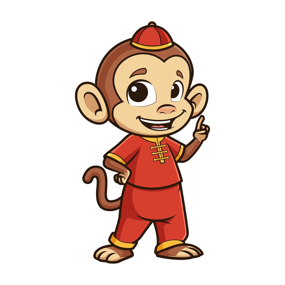 Chinese new year monkey pointing up. PNG - JPG and vector EPS (infinitely scalable).