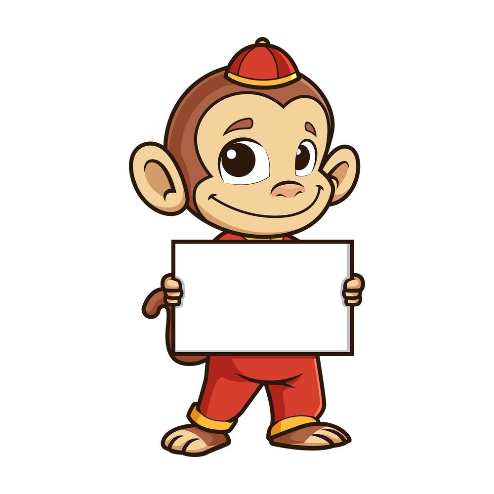 Chinese new year monkey holding blank sign. PNG - JPG and vector EPS (infinitely scalable).