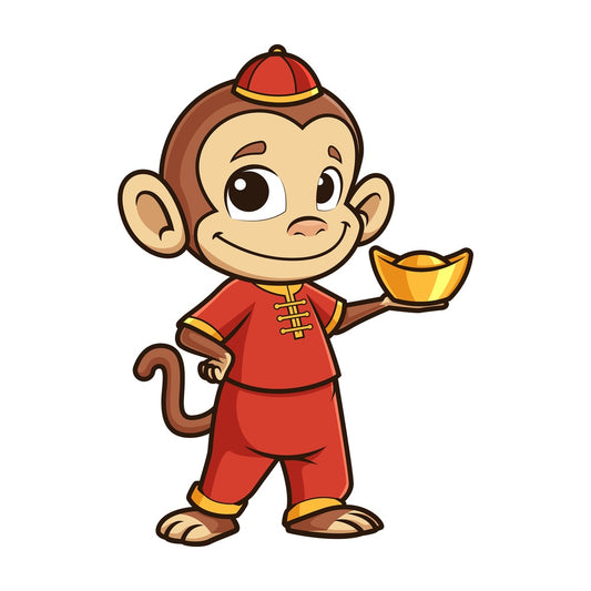 New year monkey holding chinese gold ignot. PNG - JPG and vector EPS (infinitely scalable).