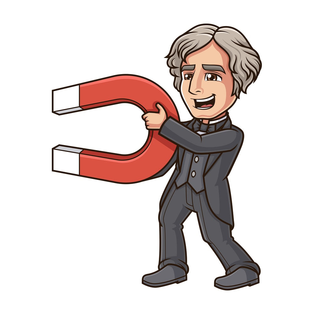 Michael faraday holding magnet. PNG - JPG and vector EPS (infinitely scalable).