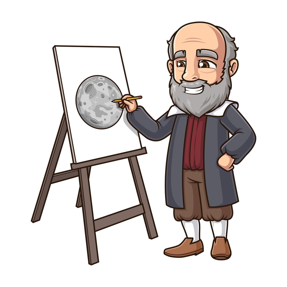 Galileo galilei drawing the surface of the moon. PNG - JPG and vector EPS (infinitely scalable).